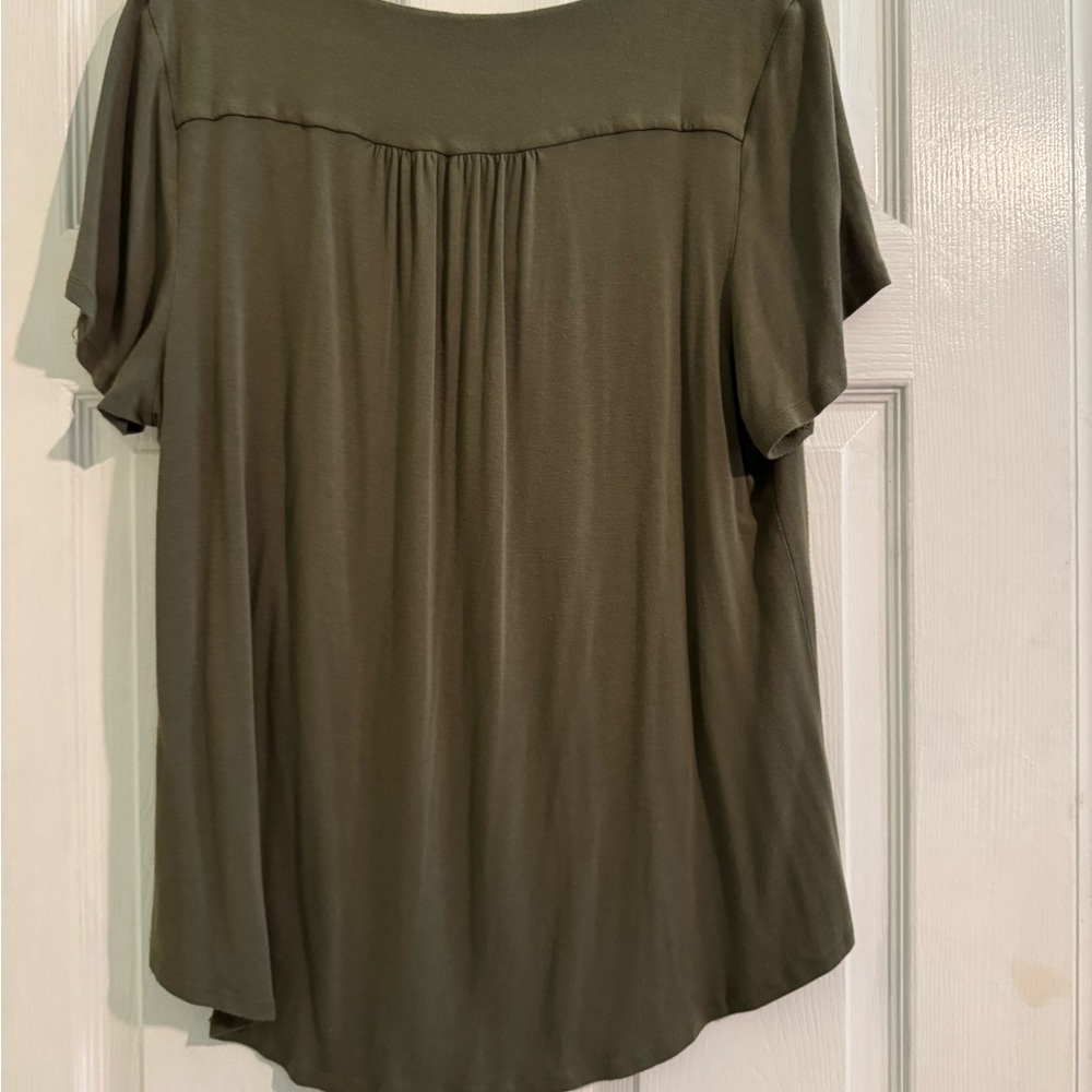 Cato Olive Drape Neck Short Sleeve Top - Picture 2 of 2